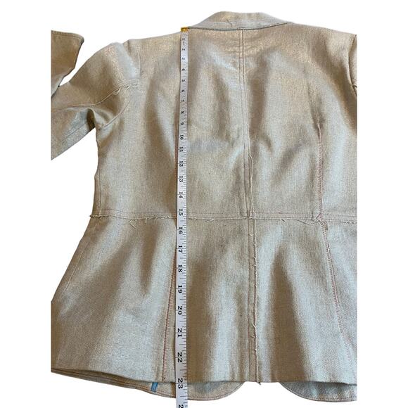 True Meaning Women’s Blazer Sz 12 Shimmery Gold Linen Blend Raw Hem Jacket - Picture 7 of 9